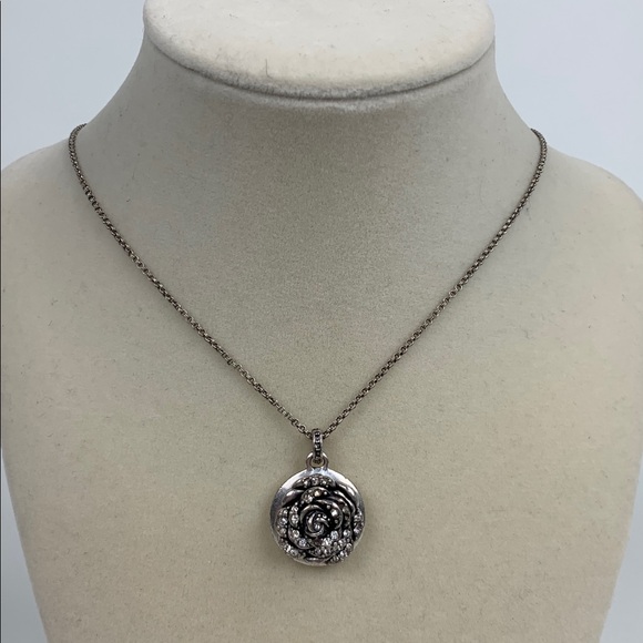 Fossil Silver Rose Sparkle Pendant Necklace Live in Sunshine Quote 18” Chain - Picture 2 of 9